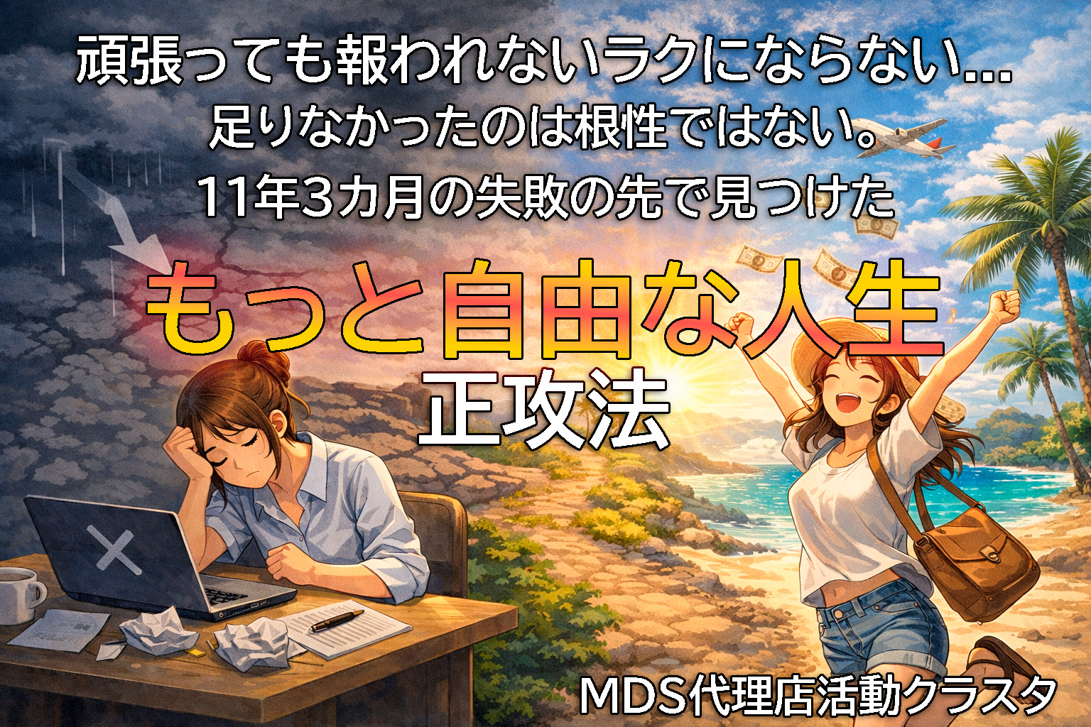 頑張っても報われないラクにならない... 足りなかったのは根性ではない。 11年3カ月の失敗の先で見つけた もっと自由な人生 正攻法 MDS代理店活動クラスタ