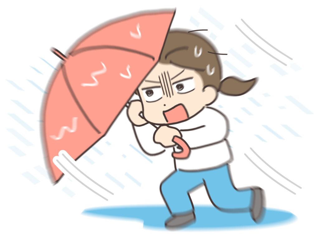 向かい風雨